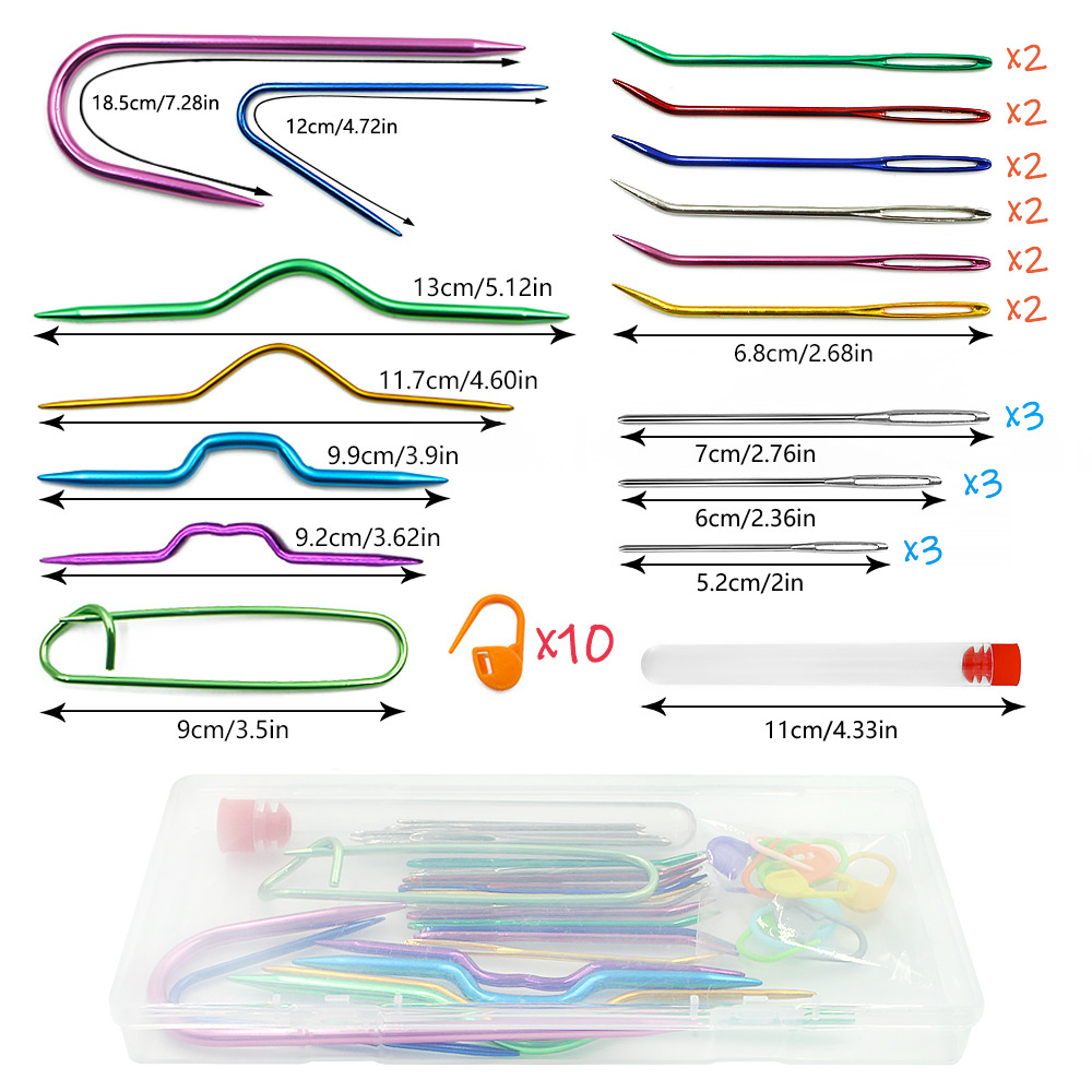 Cross-border boxed knitting tool set: Alumina twist needle, U-shaped needle, plastic marker buckle, sweater knitting curved needle pic 4