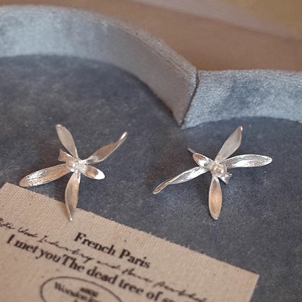 925 sterling silver Shi Family Pearl Orchid Stud earrings for women, simple new Chinese style design, artistic and sweet flower earrings 8705A pic 8