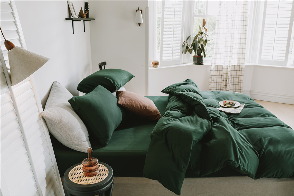 ins Japanese-style solid color all-cotton knitted cotton four-piece set, skin-friendly nude sleeping plain double-layer Indian cotton bed sheet pic 8