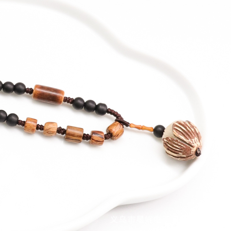 古风流苏白玉菩提项链鸡翅木磨砂挂链长款男女毛衣链饰品配饰挂件详情14