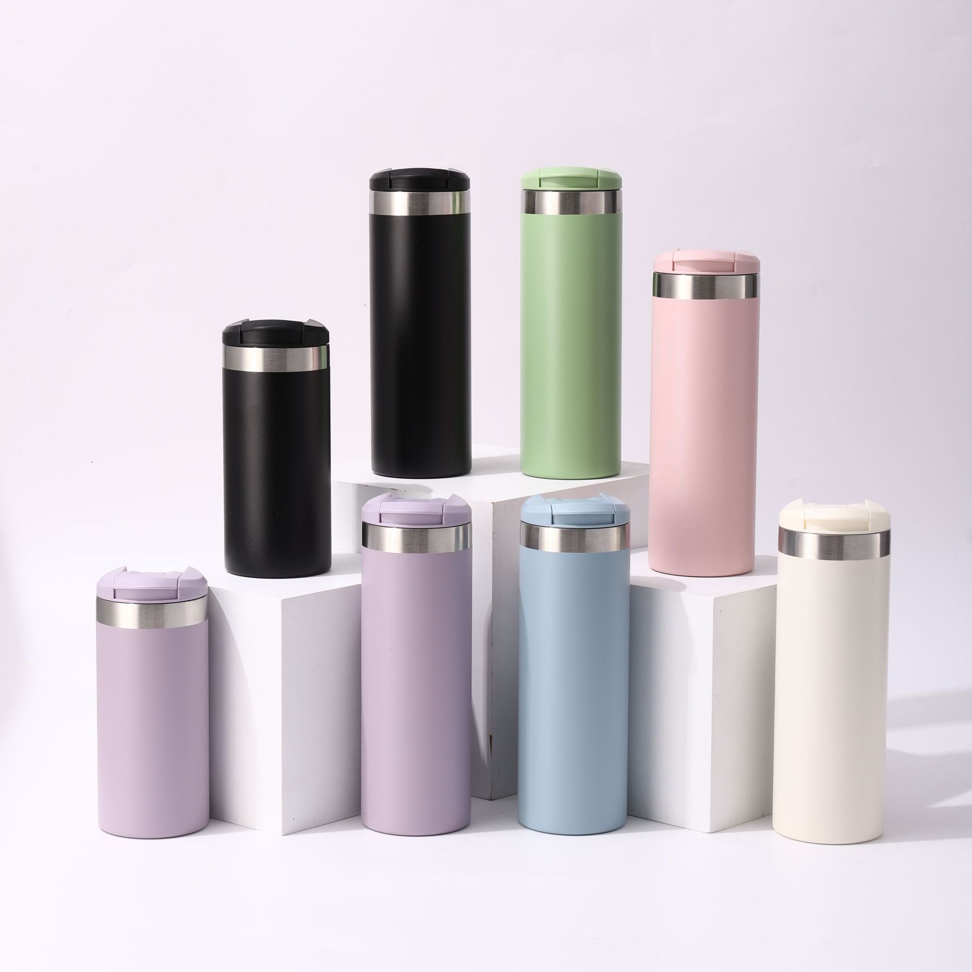 双层真空304不锈钢保温杯办公家用翻盖直身杯大容量纯色随手水杯详情4