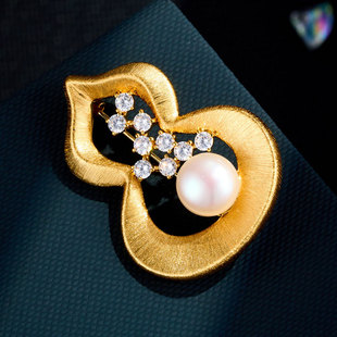 原创设计爆款双色天然贝母葫芦胸针铜合金镶锆石国风优雅精致别针详情6