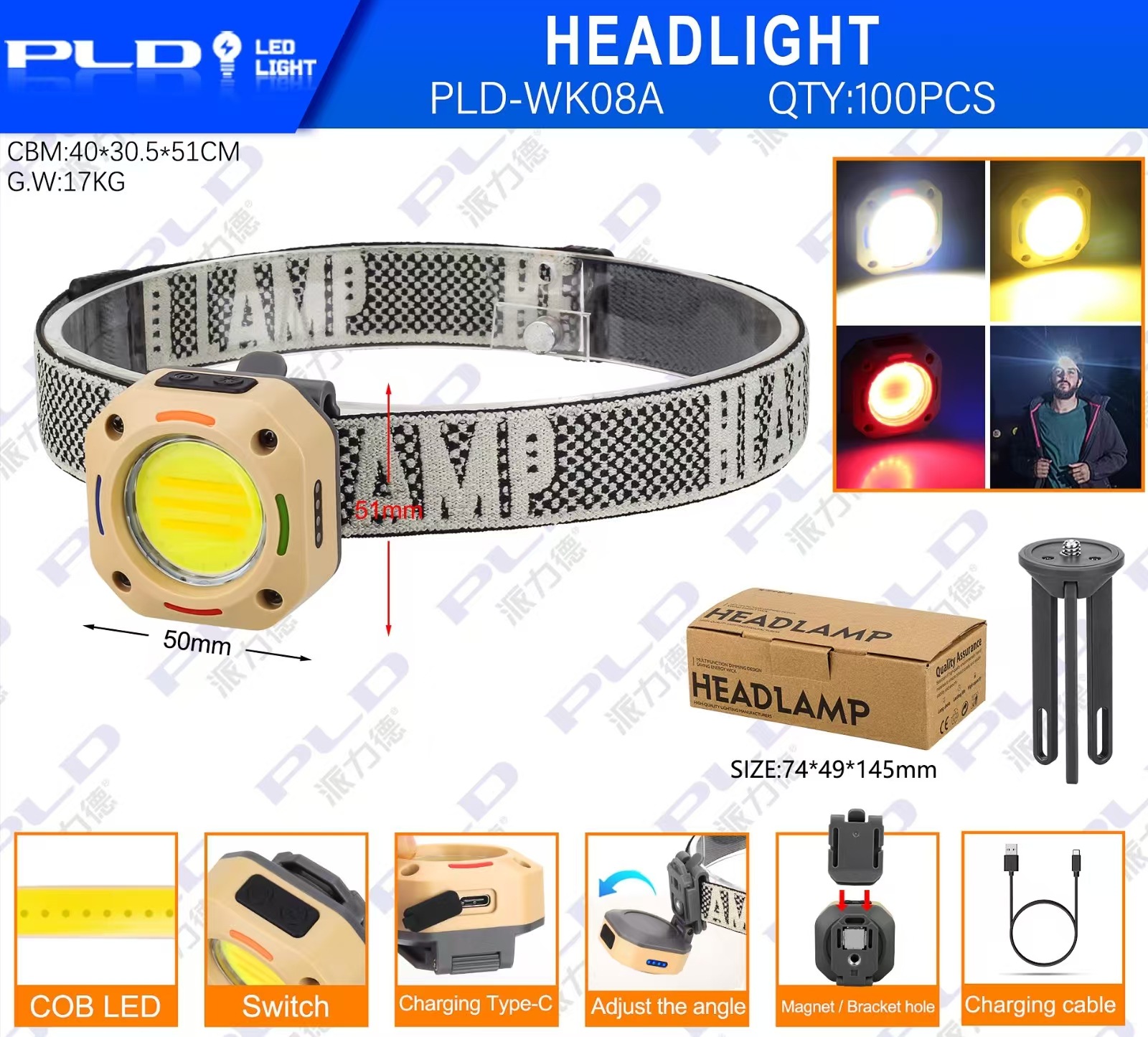 New cross-border COB multi-functional outdoor headlamp, LED strong light, ultra-long battery life, night fishing light, portable cap clip light, mini flashlight pic 4