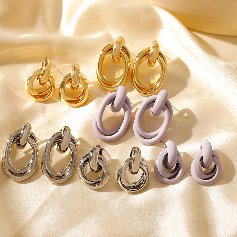 Hyacinth欧美跨境网红同款耳环镀金不锈钢麻花圈爆款耳环钛钢几何耳坠女耳饰详情1