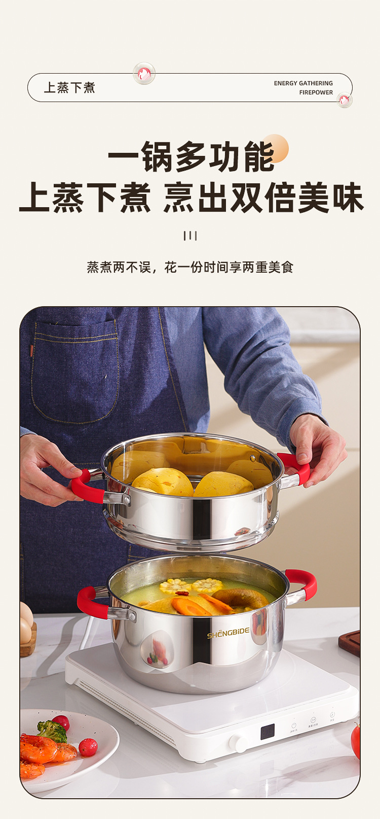 潮州互发跨境炊具不锈钢锅具套装6件套带硅胶手把全套组合详情7