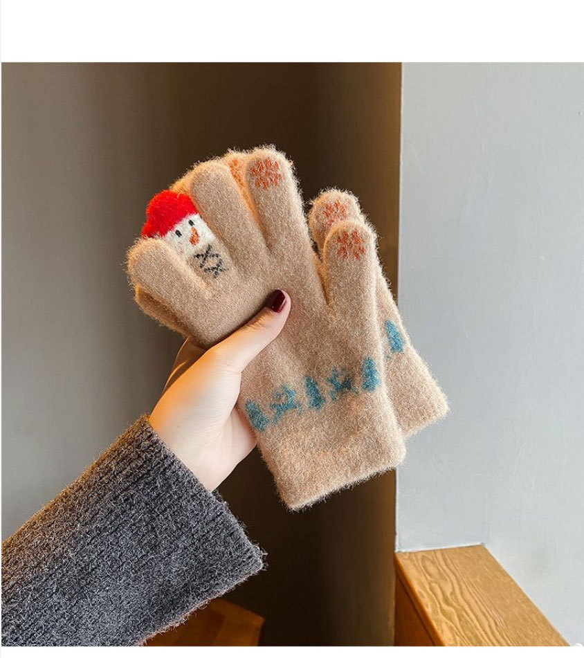 毛线手套女冬季可爱雪人针织可触屏加厚保暖骑行车五指冬天防寒棉详情9