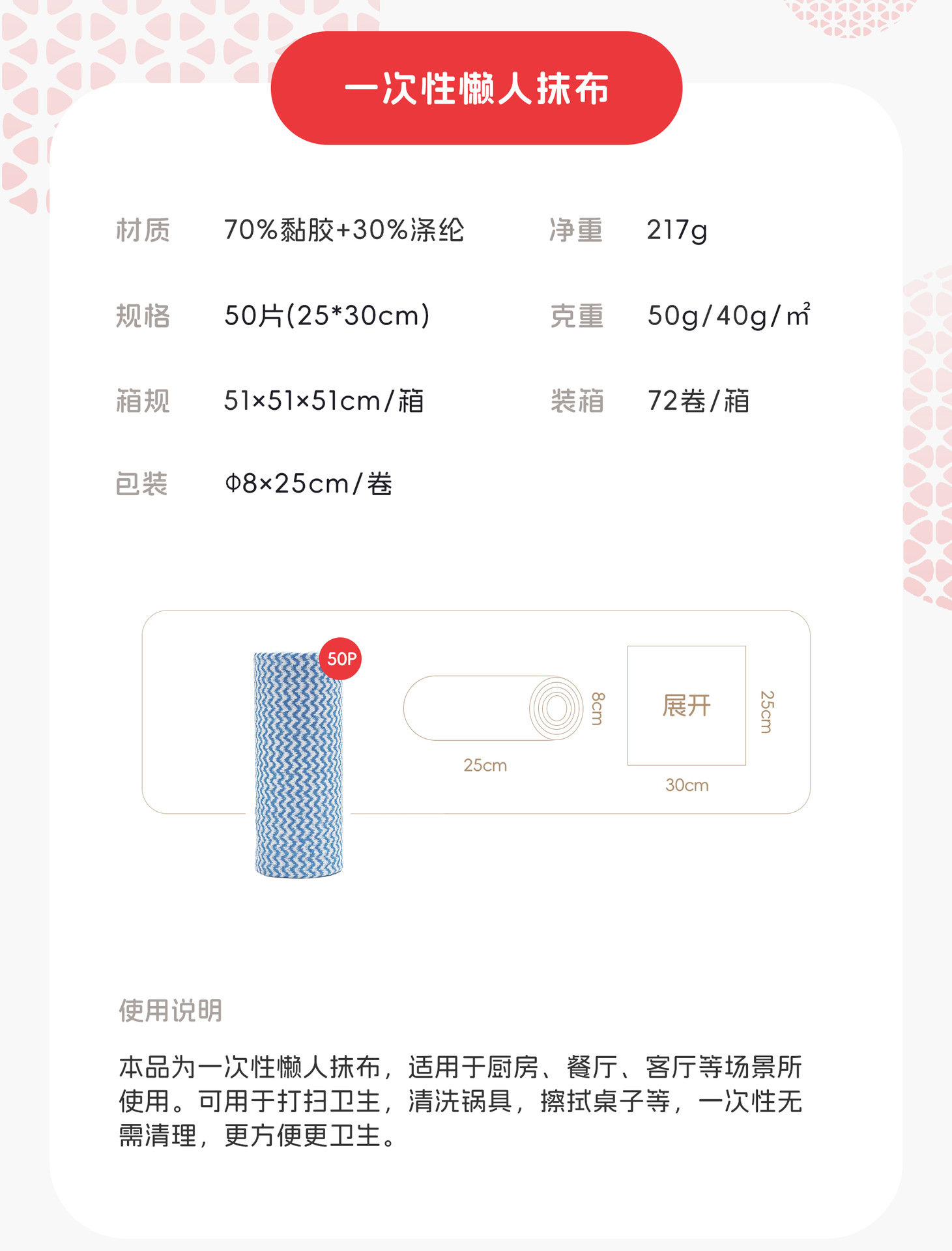跨境可水洗懒人抹布干湿两用无纺布吸水加厚洗碗布一次性厨房抹布详情6