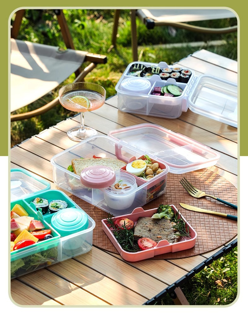 Portable food storage box, outdoor fruit box, portable salad box with dipping sauce, compartments bento box, lunch box for work pic 7