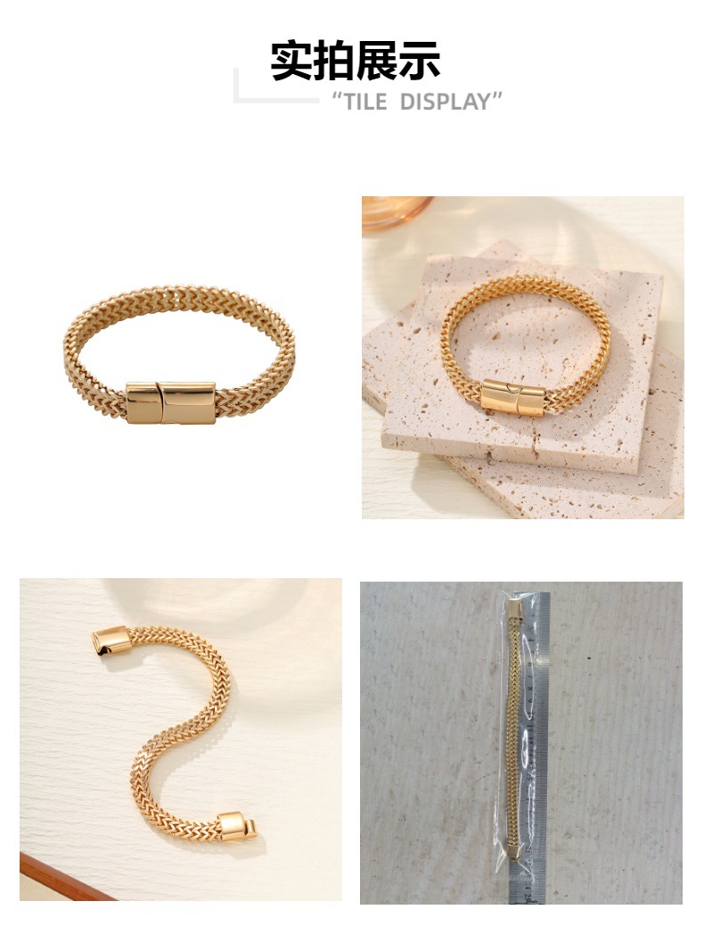 跨境爆款嘻哈不锈钢正反面8*4mm鱼鳞手链男士双排正反朋克手链男详情3