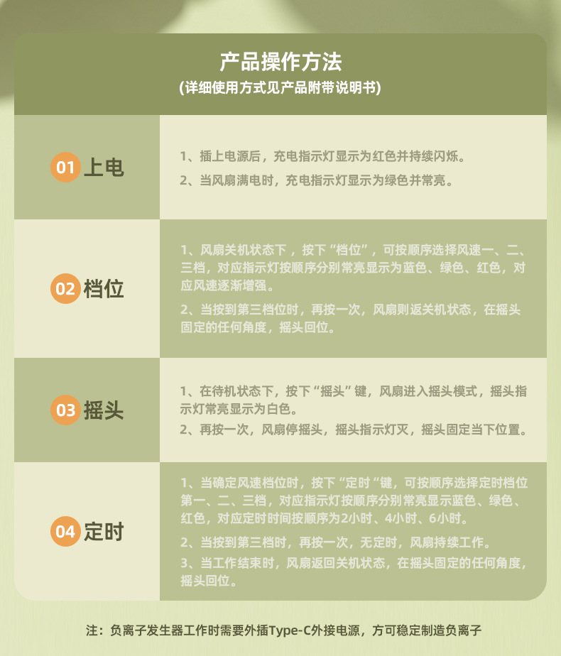 跨境新款负离子桌面风扇家用usb充电式电风扇学生宿舍大风力摇头M141详情15