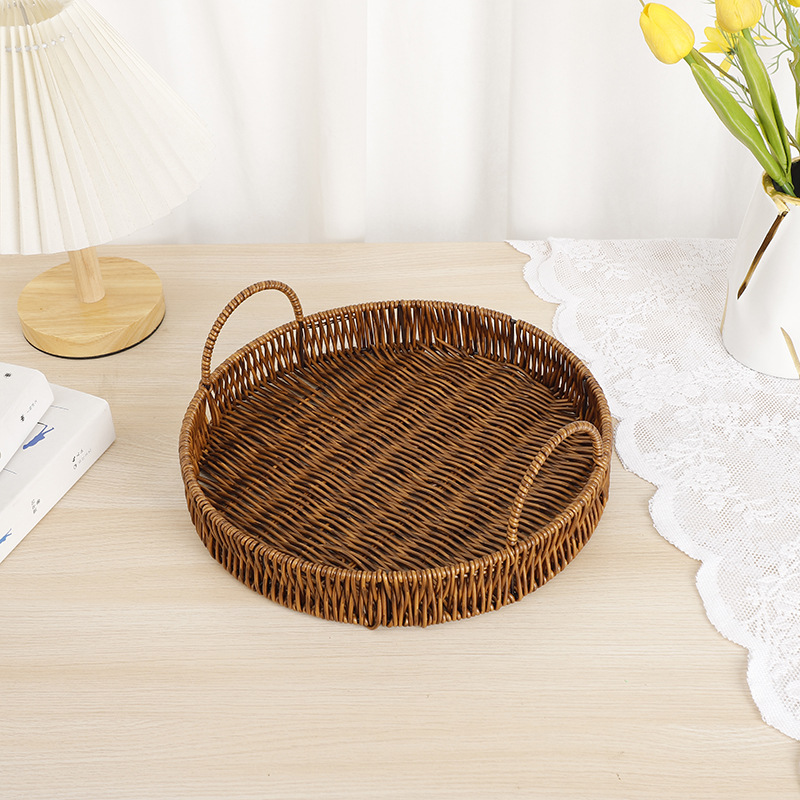 Imitation rattan fruit plate, hand-woven Japanese bread basket, steamed bun basket, living room household storage basket, rattan double-eared tray pic 3