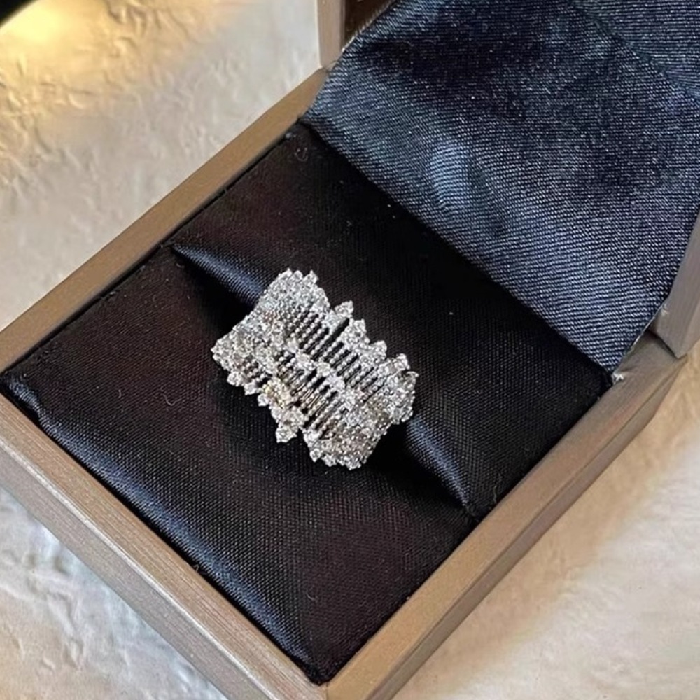 Korean zircon diamond ring for women, 925 sterling silver spring/Summer, niche, light luxury, high-end index finger ring, open ring wholesale pic 15