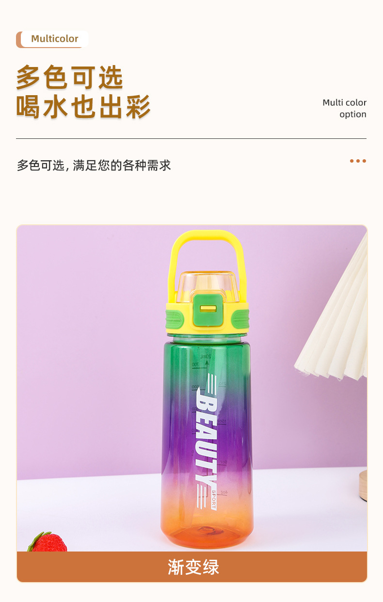 女生大容量渐变字母塑料水瓶夏季便携运动水杯学生日用百货详情7