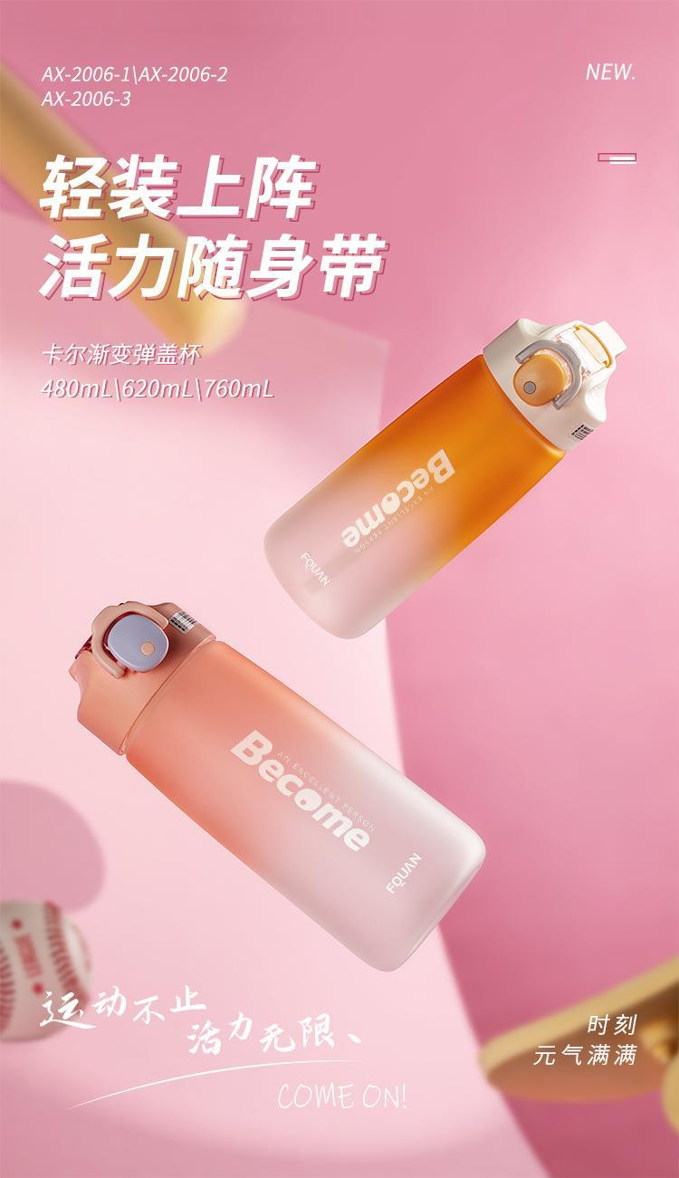慕色渐变色卡尔大容量磨砂杯简约清新运动带锁扣刻度弹盖吸管水杯详情1