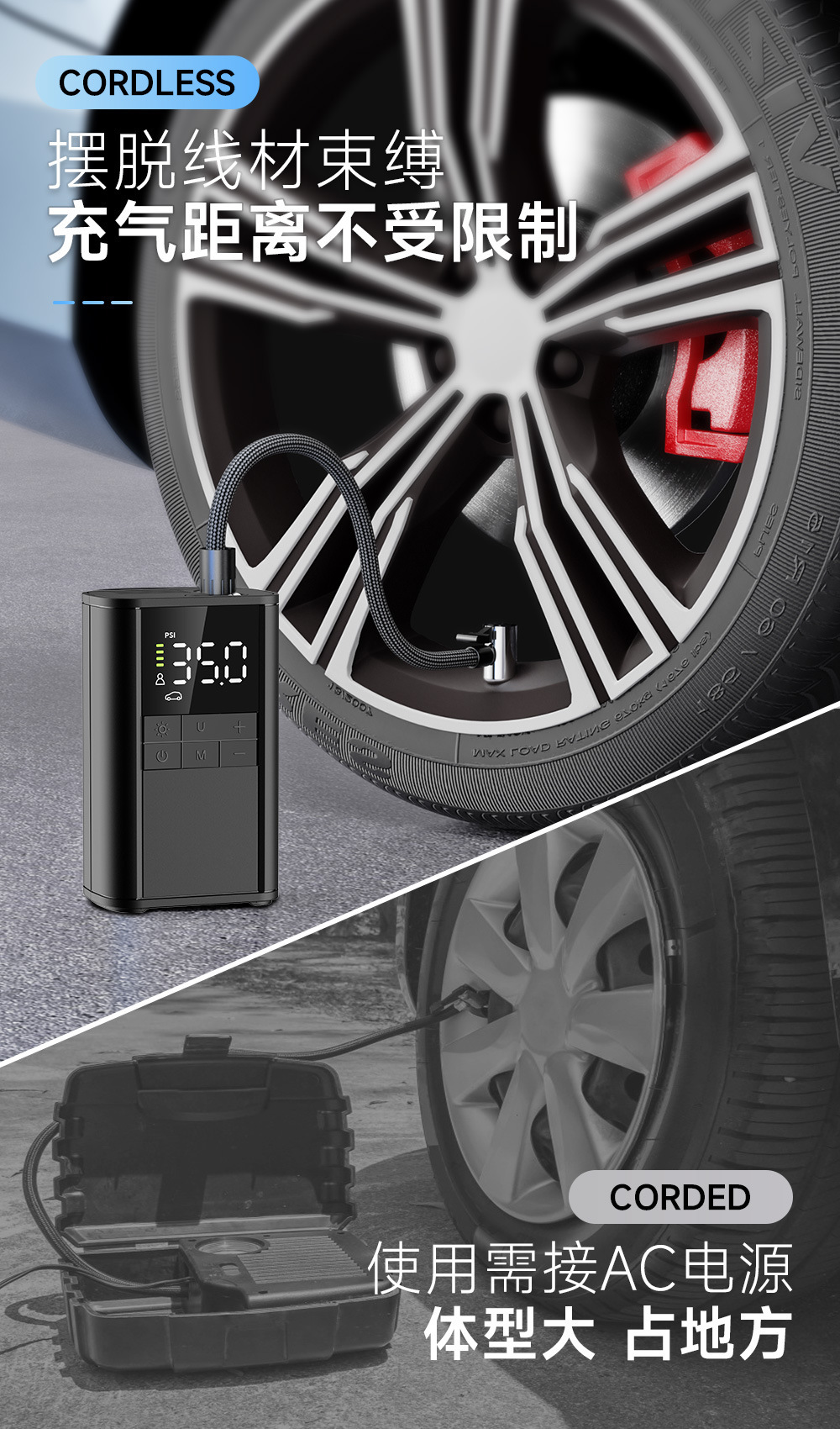 New smart handheld car tire air pump, electric high-pressure air pump, portable wireless car air pump pic 2