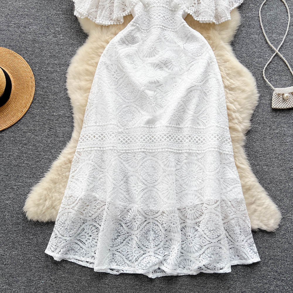 European-style lace dress with a thousand gold pieces, embroidered and hollowed-out design, and lotus leaf sleeves, exudes a high-end and elegant princess style pic 10