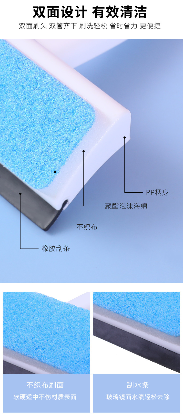 软胶玻璃刮水器家用双面清洁擦玻璃神器墙面刮洗两用清洁刷详情4