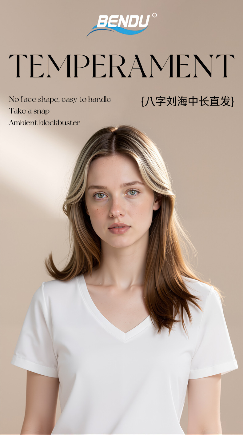 TikTok热卖金色渐变棕色假发八字长刘海中长发渐变化纤女款直发详情4