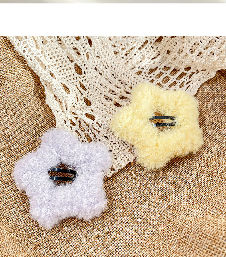 Cream-colored plush star hair clips, soft and cute five-pointed star hair clips, sweet and girlish bb clips, bangs clips, autumn and winter hair accessories pic 9