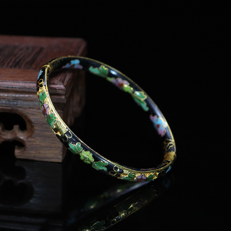 Beijing Cloisonne vintage collectibles, classical ethnic style copper body cloisonne enamel jewelry, semi-gold base bracelet pic 6