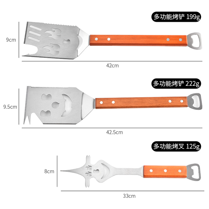 现货亚马逊多功能铲创意烧烤工具开瓶器BBQ图案刀叉烧烤工具组合详情10