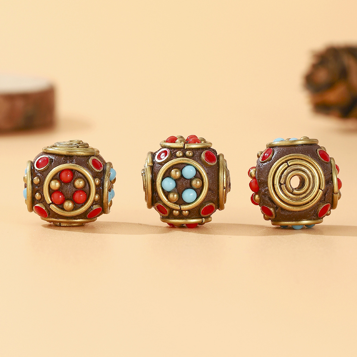 2025 New style Tibetan-Nepalese beads, retro hand-inlaid blue and red beads, bucket beads, DIY jewelry accessories, partition beads pic 5