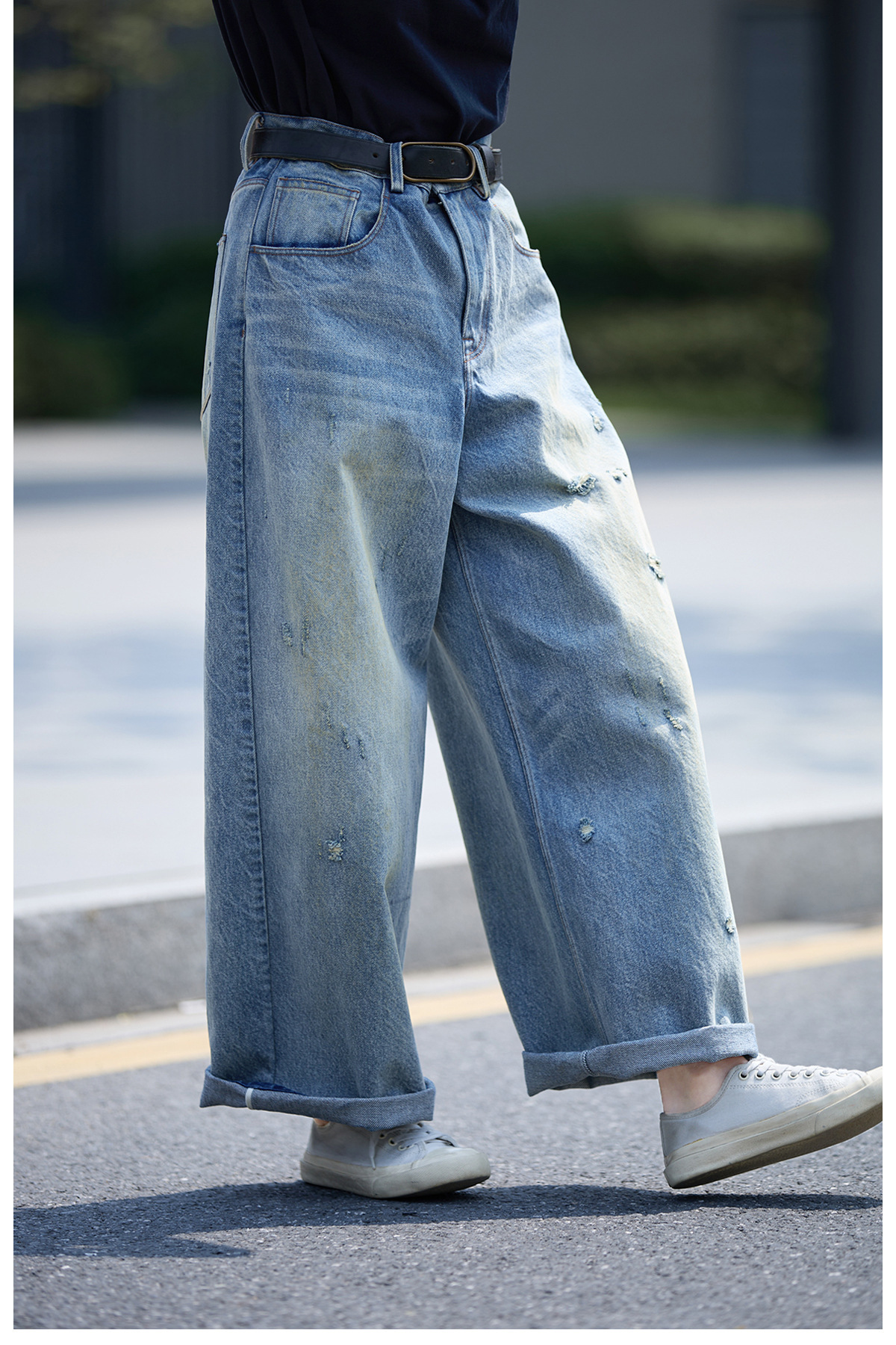 【 Random Thoughts 】 Summer Storm Ripped Heavy Washed jeans straight-leg pants for all four seasons pic 37