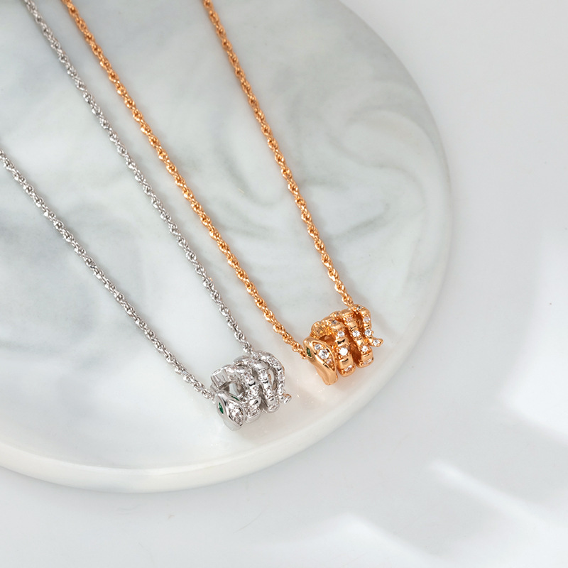 柏伶满钻灵蛇项链女式轻奢铜合金镀玫瑰金蛇骨灵蛇锁骨链潮流饰品详情10