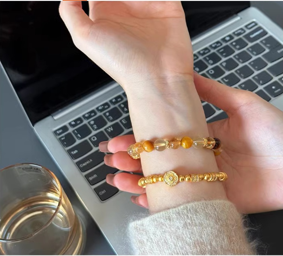 金发晶黄水晶手链黄虎眼石小众设计感黄镂空绣球手串闺蜜生日礼物详情21