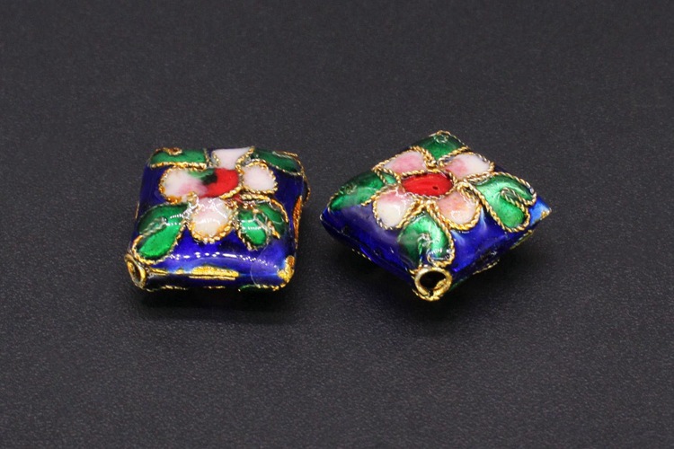 Traditional high-temperature cloisonne enamel filigree silver blue DIY jewelry accessory beads Cloisonne 16mm square block pic 9