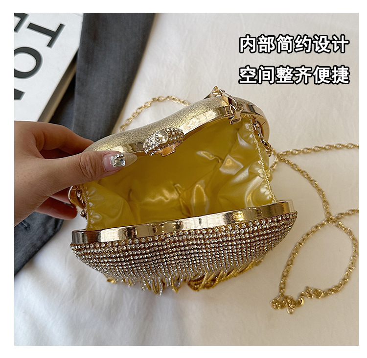 跨境镶钻晚宴包心形流苏女士手提包宴会聚会手拿包百搭礼服晚装包详情8