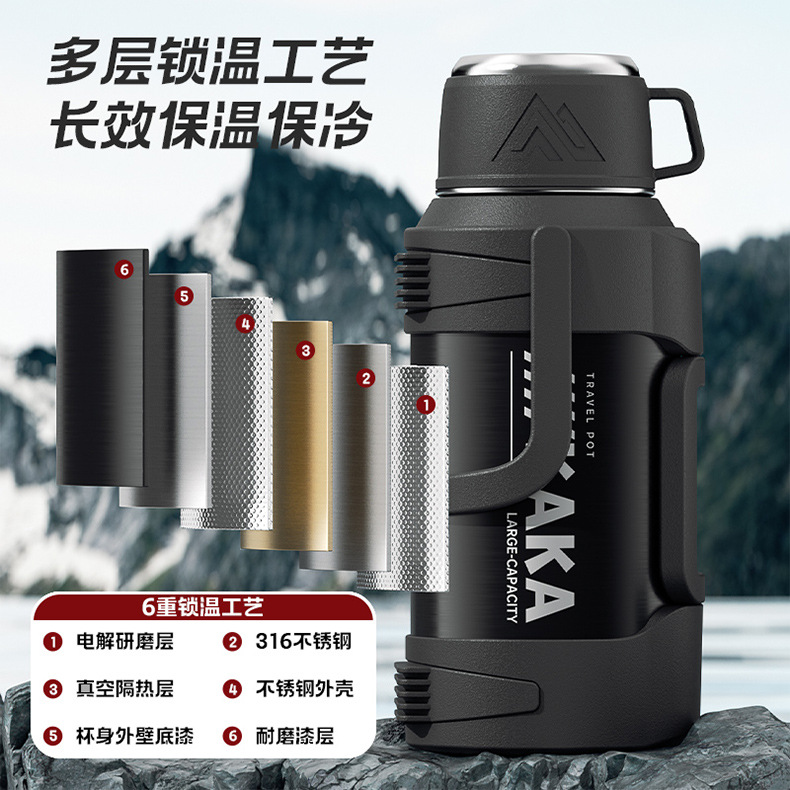 The outdoor insulated kettle made of 316 stainless steel with a large capacity can carry a small bowl of tea-water separation sports kettle pic 4