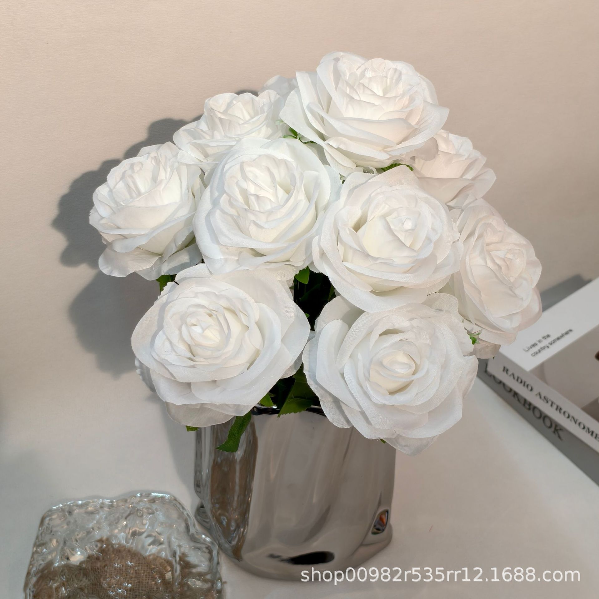 厂家批发10头玫瑰仿真花婚庆婚礼堂装饰玫瑰花假花外贸跨境西洋玫详情14