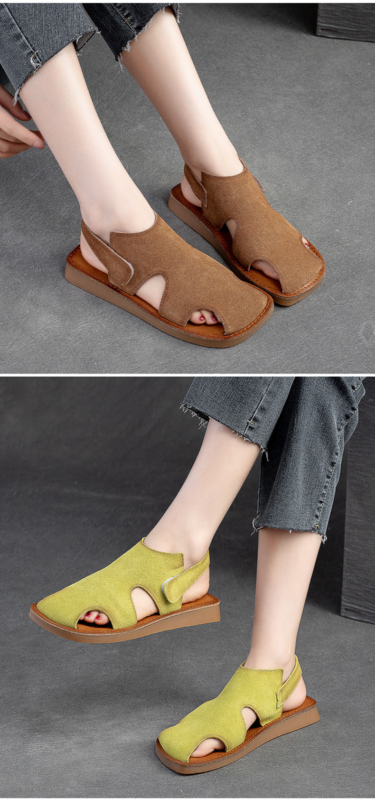 杰骤2025夏季新款舒适包头后空女式平底凉鞋镂空透气休闲时尚百搭详情11