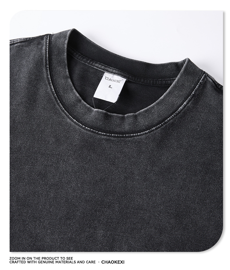 New pure cotton American-style solid-color youth T-shirt for men, 280g washed and aged trendy short-sleeved top custom-made pic 12