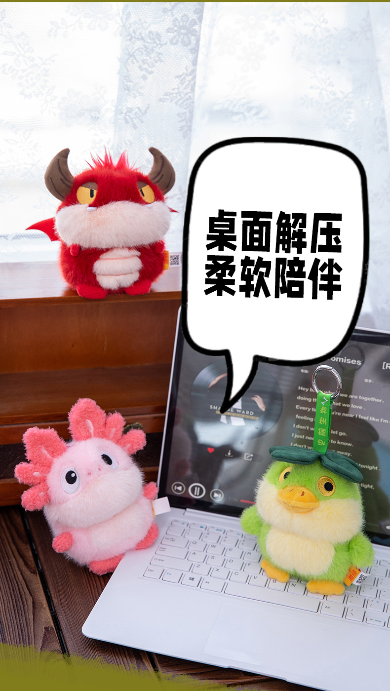 A grey totoro wearing a wizard hat and a red horned dragon plush toy AI star Man AI toy pic 13