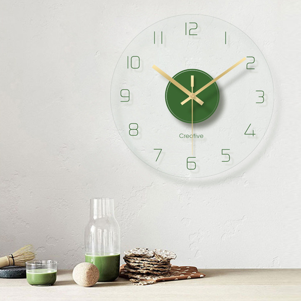 Nordic digital living room home transparent tempered glass silent clock, personalized, fashionable and artistic home decoration wall clock pic 8