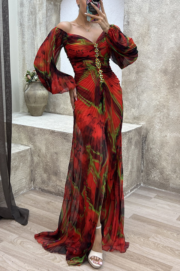 High-end women's dress高品质四季女装聚会压褶民族风性感连衣裙详情25