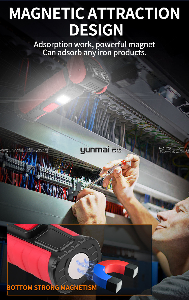 跨境新款COB工作灯磁吸带笔夹多功能强光应急手电筒检修提灯手提式照明工具详情14