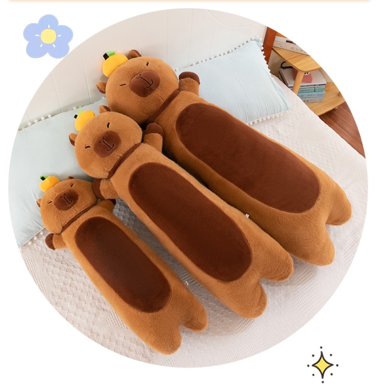 外贸创意长条卡皮巴拉抱枕可爱大号水豚公仔睡觉夹腿娃娃毛绒玩具详情17