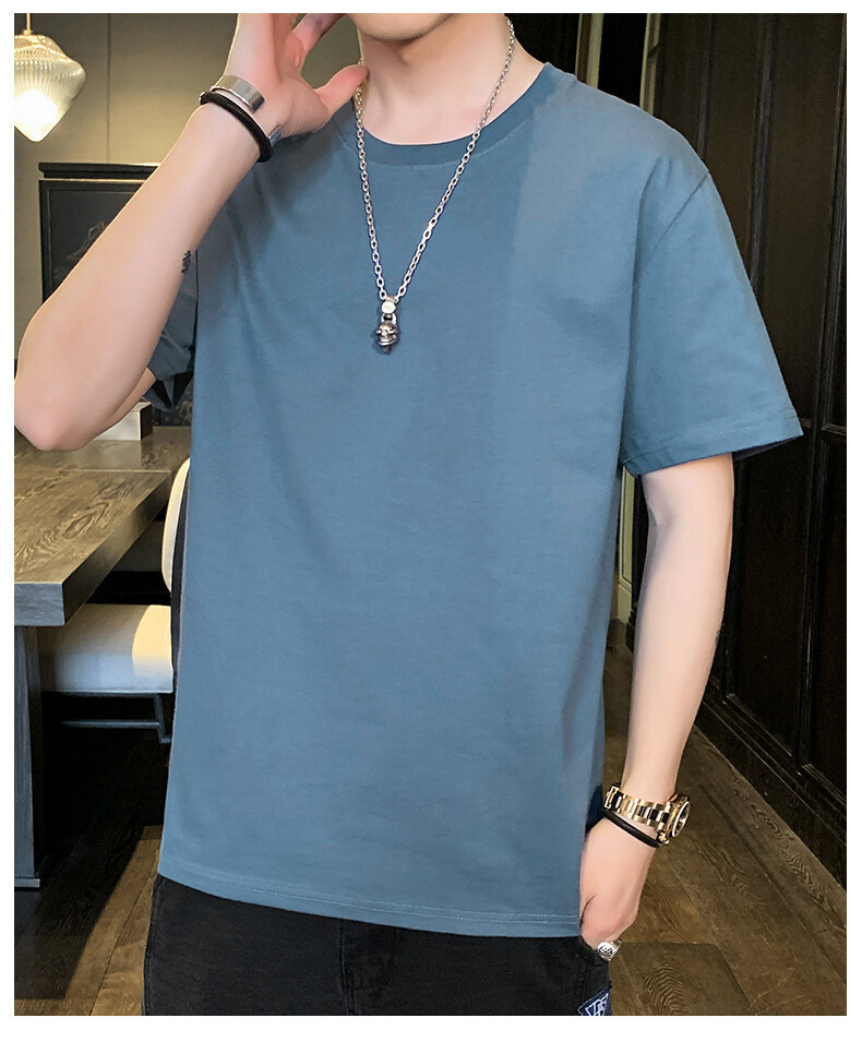 Pure cotton short-sleeved T-shirt for men, Hong Kong-style loose T-shirt, small drop shoulder, combed cotton, oversized, high-quality solid color base pic 22