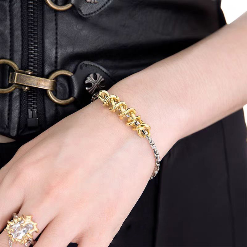 欧美金银扭转撞色钛钢项链男女百搭小众设计金色粗链条缠绕蛇骨链详情6