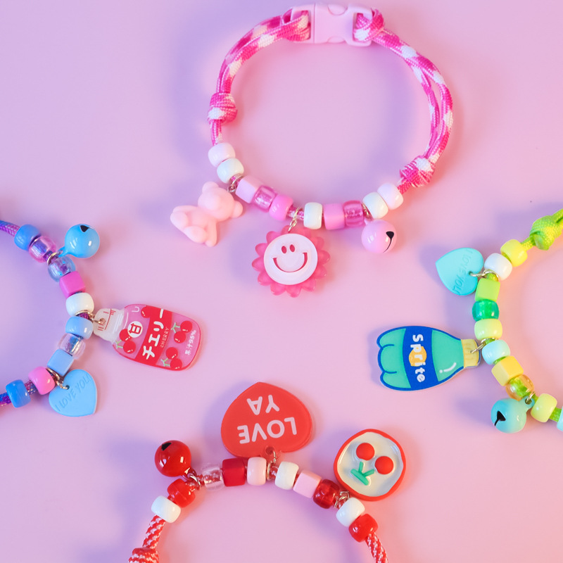 Cross-border Amazon pet cat and dog collars, color-blocking woven necklaces, adjustable heart-shaped smiling faces, bee cola pic 10