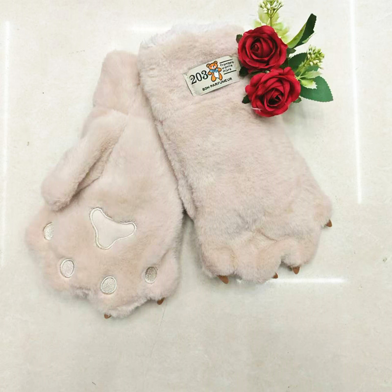 Half-finger gloves, cute bear PAWS, student cycling warm gloves, cartoon girl heart, full-finger plush hand warmers wholesale pic 11