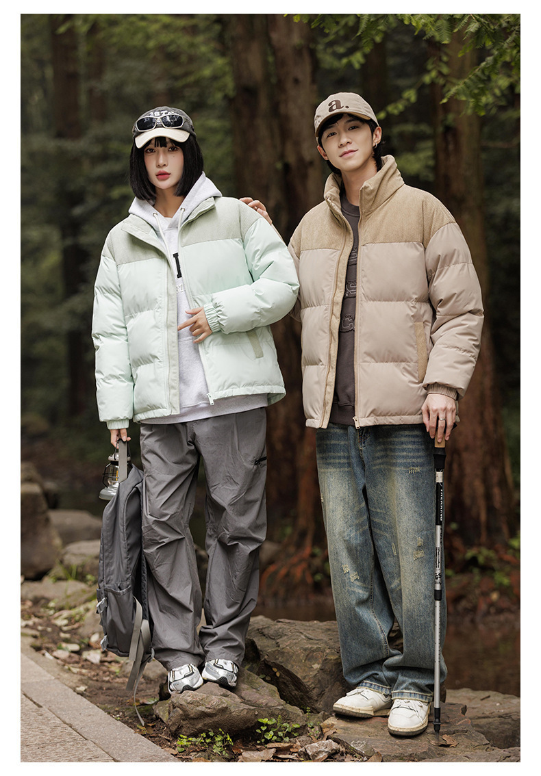 New winter fleece cotton-padded jackets for both men and women, thickened and warm cotton-padded jackets, couple bread jackets, and trendy color-blocked cotton-padded jackets pic 7