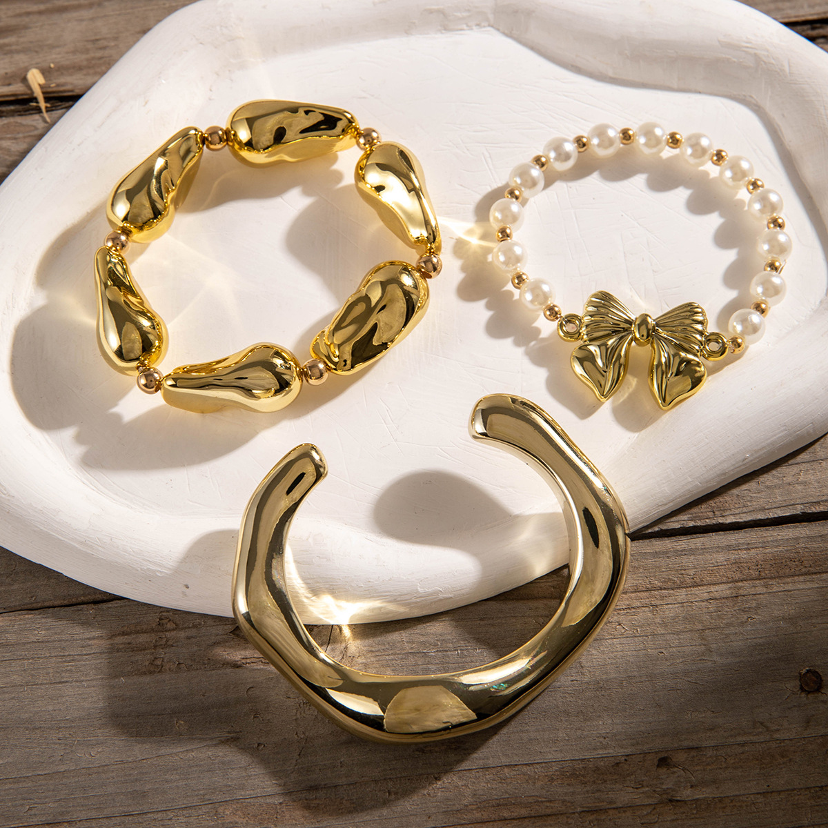 欧美跨境新款多层线条缠绕几何开口手镯套装朋克风波浪形串珠手链详情59