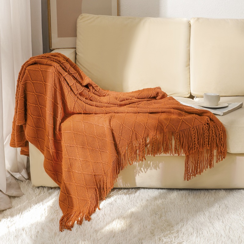 Knitted blanket, sofa blanket, cover blanket, fringed thin blanket, office air conditioning blanket, bay window blanket, summer nap blanket, small blanket pic 49