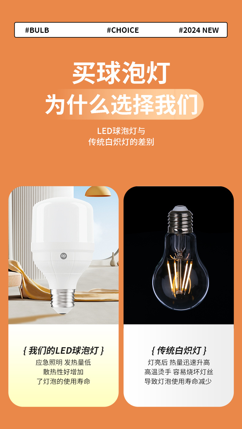 久量球泡灯LED大功率灯泡E27大螺口节能灯白光无频闪家用节能灯泡详情10