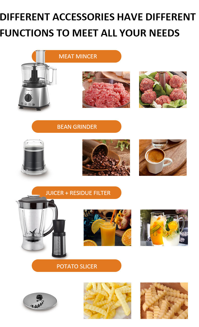 Foreign trade SOKANY03020 food processor, multi-functional meat grinder, shredder and slicer, juicer and blender pic 8