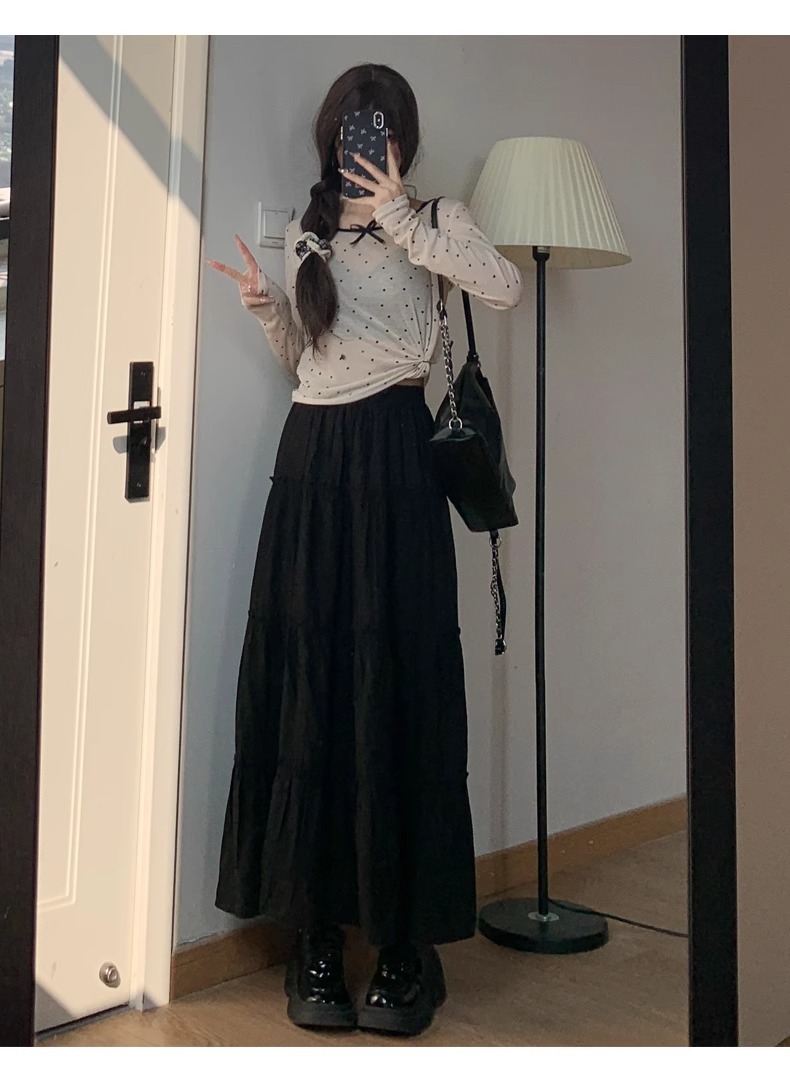 The new Korean-style gentle dress of Spring and Autumn features a high-waisted, slimming and versatile skirt with a stretched-waist midlength pic 14
